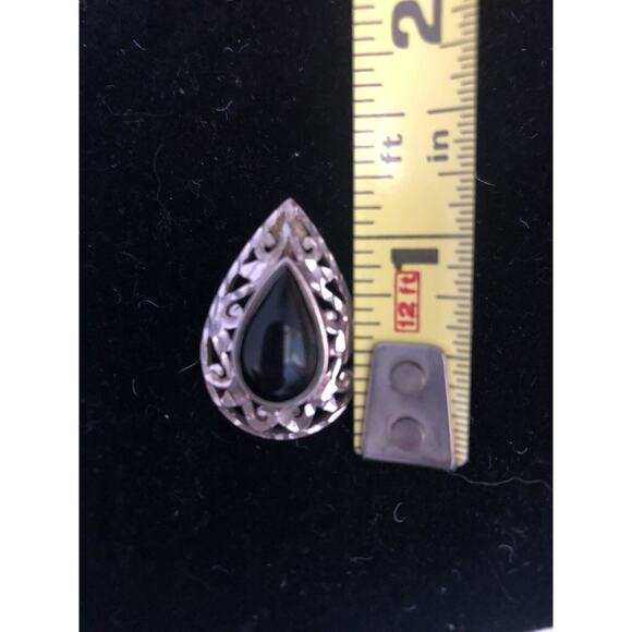 Vintage Sterling Silver And Black Onyx Teardrop Statement Earrings - Picture 5 of 6